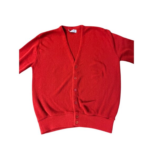 Vintage Jantzen Red Cardigan Mens L USA Made 70s 80s Classic Knit Sweater Used - Picture 4 of 12